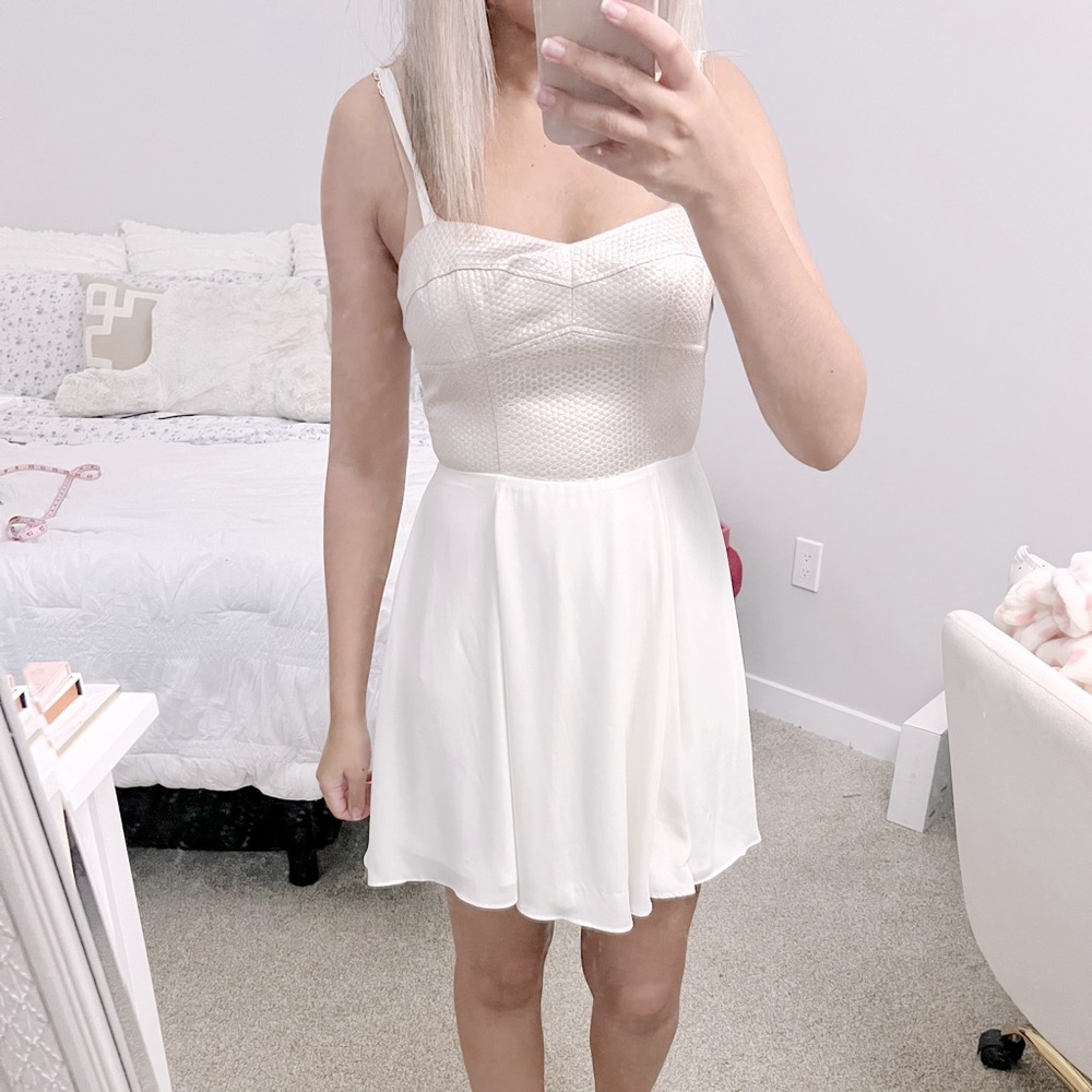 EXPRESS Gold & White Metallic Fit and Flare Cocktail Dress